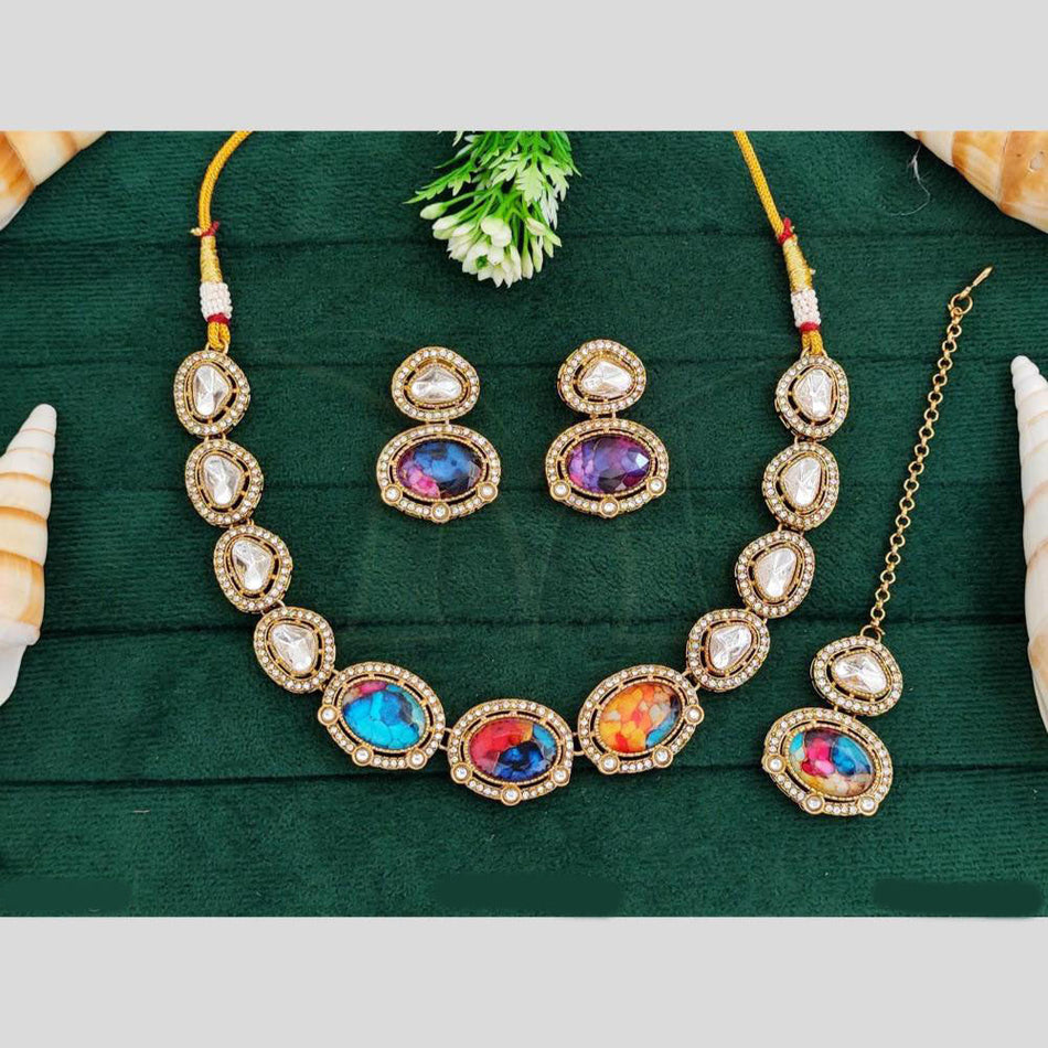 Rose Gold Plated Druzy Stone Crystal Necklace Set | Bridal Jewellery India