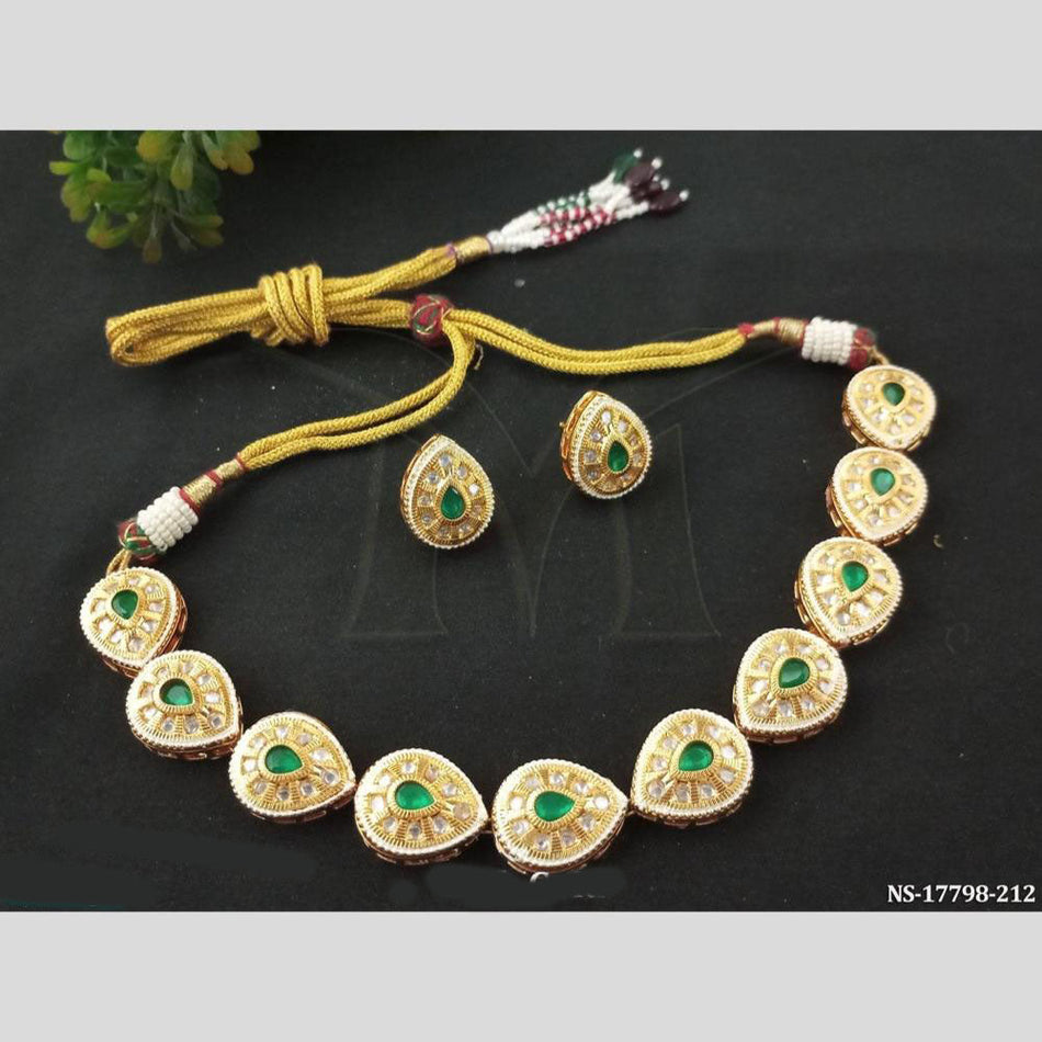 Gold Plated Pota Stone Necklace for Bridal | Bridal Jewellery India