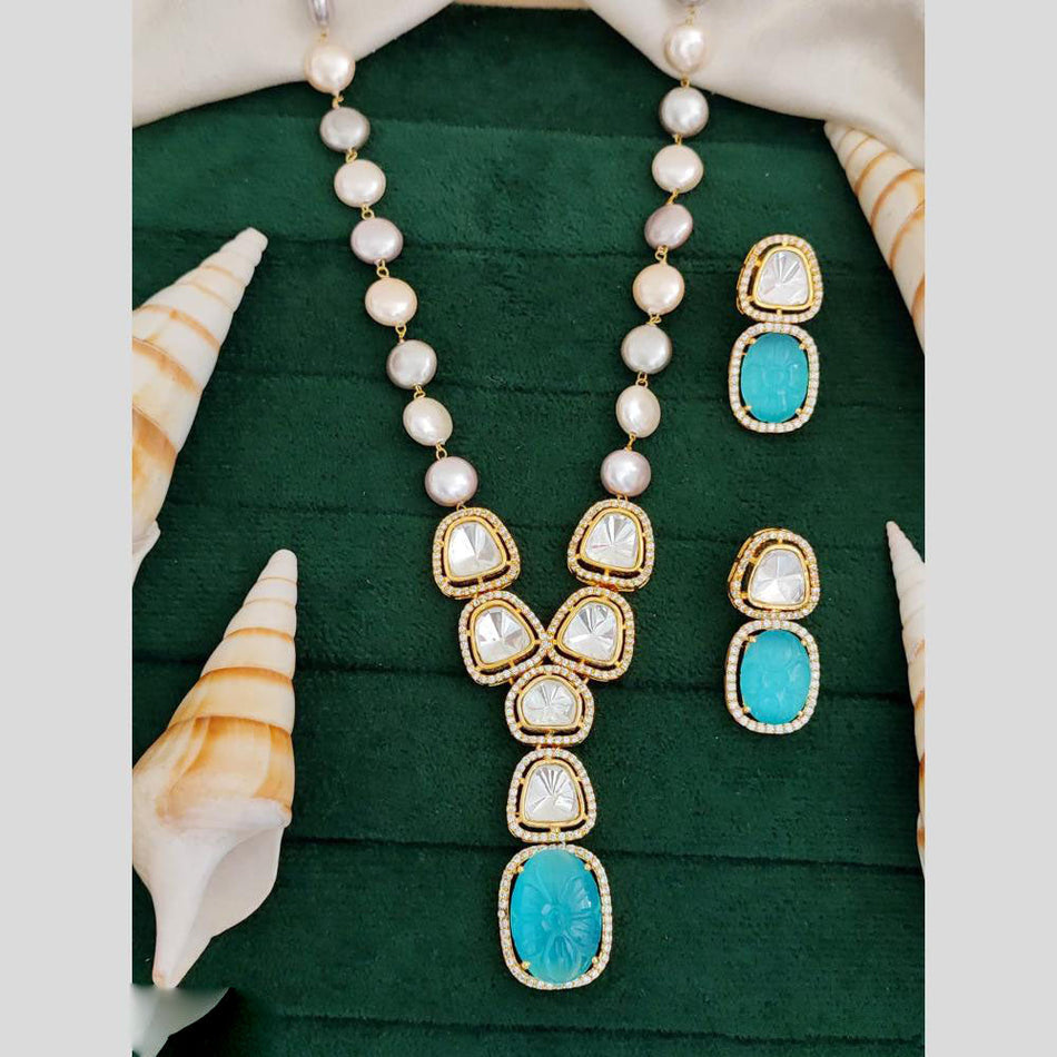 Rose Gold Plated Long Necklace Set with Crystals | Bridal Jewellery India