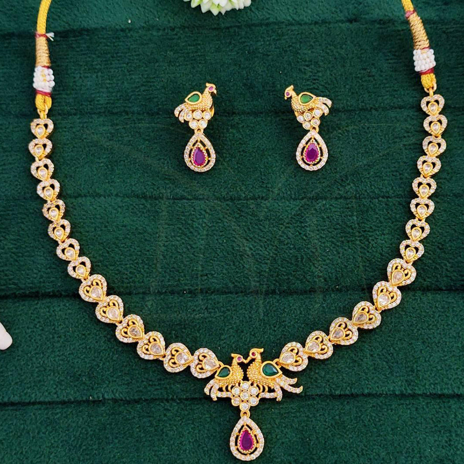 Gold Plated Necklace with Austrian Crystals for Bridal | Bridal Jewellery India
