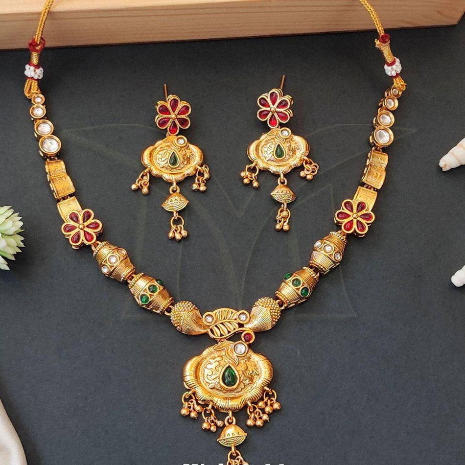 Gold Plated Pota Stone Necklace for Occasion | Bridal Jewellery India