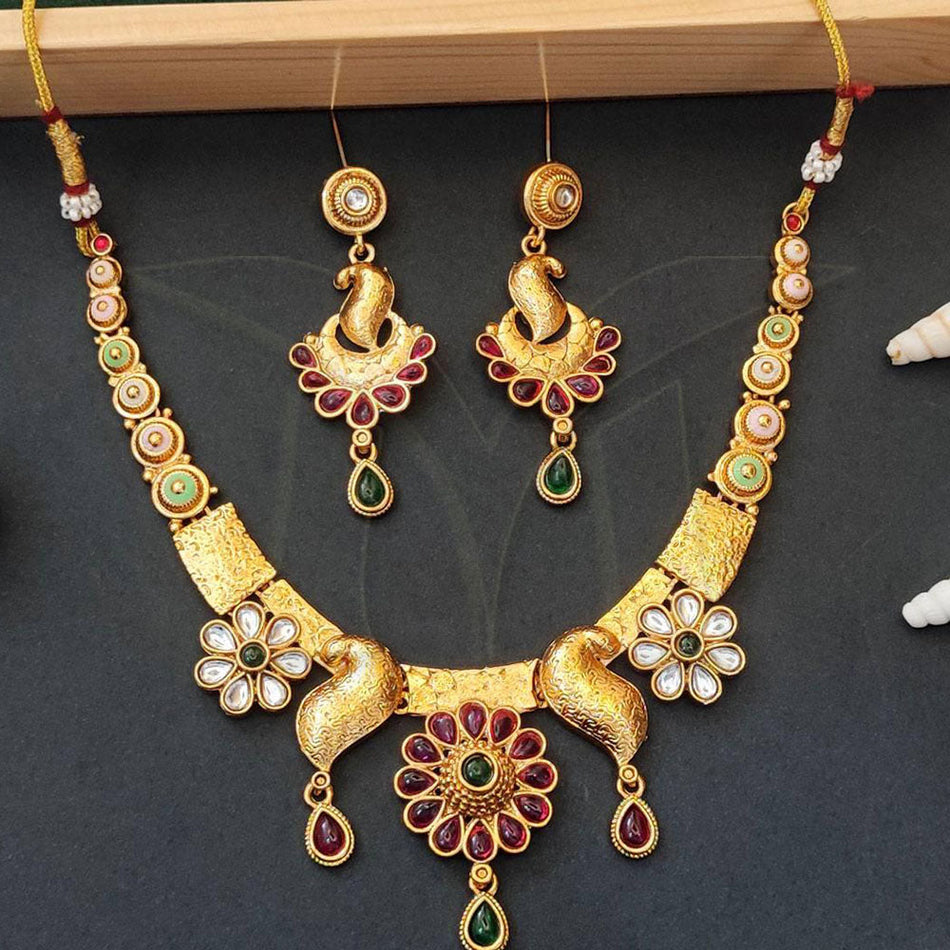 Gold Plated Pota Meenakari Necklace Set for Bridal Wear | Bridal Jewellery India