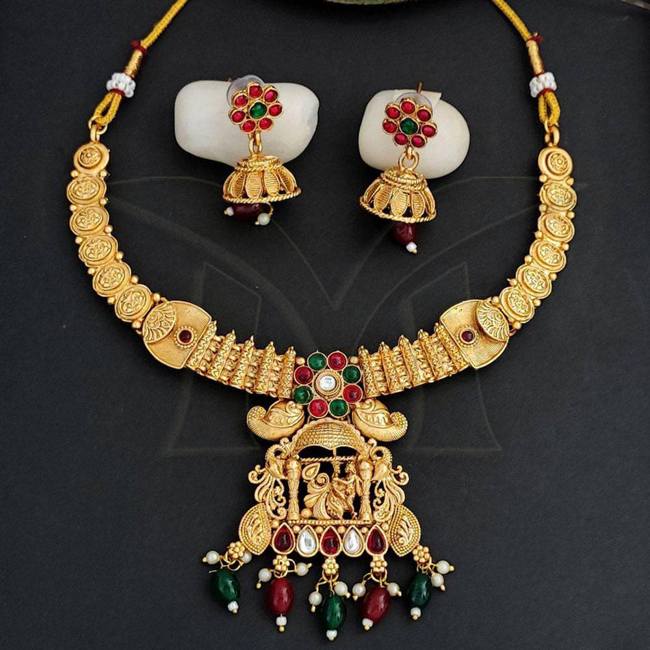 Gold Plated Pota Stone Necklace Set | Bridal Jewellery India