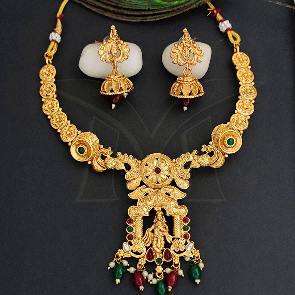 Gold Plated Pota Necklace Set for Temple Wear | Bridal Jewellery India