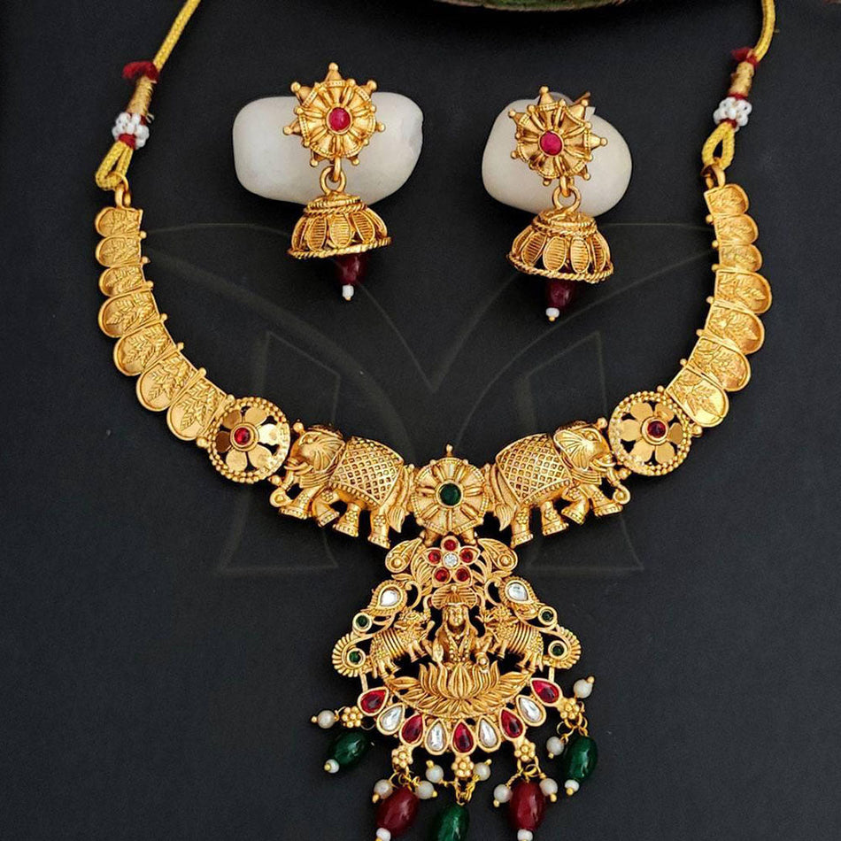 Everlasting Quality in Gold Plated Temple Necklace Set | Bridal Jewellery India