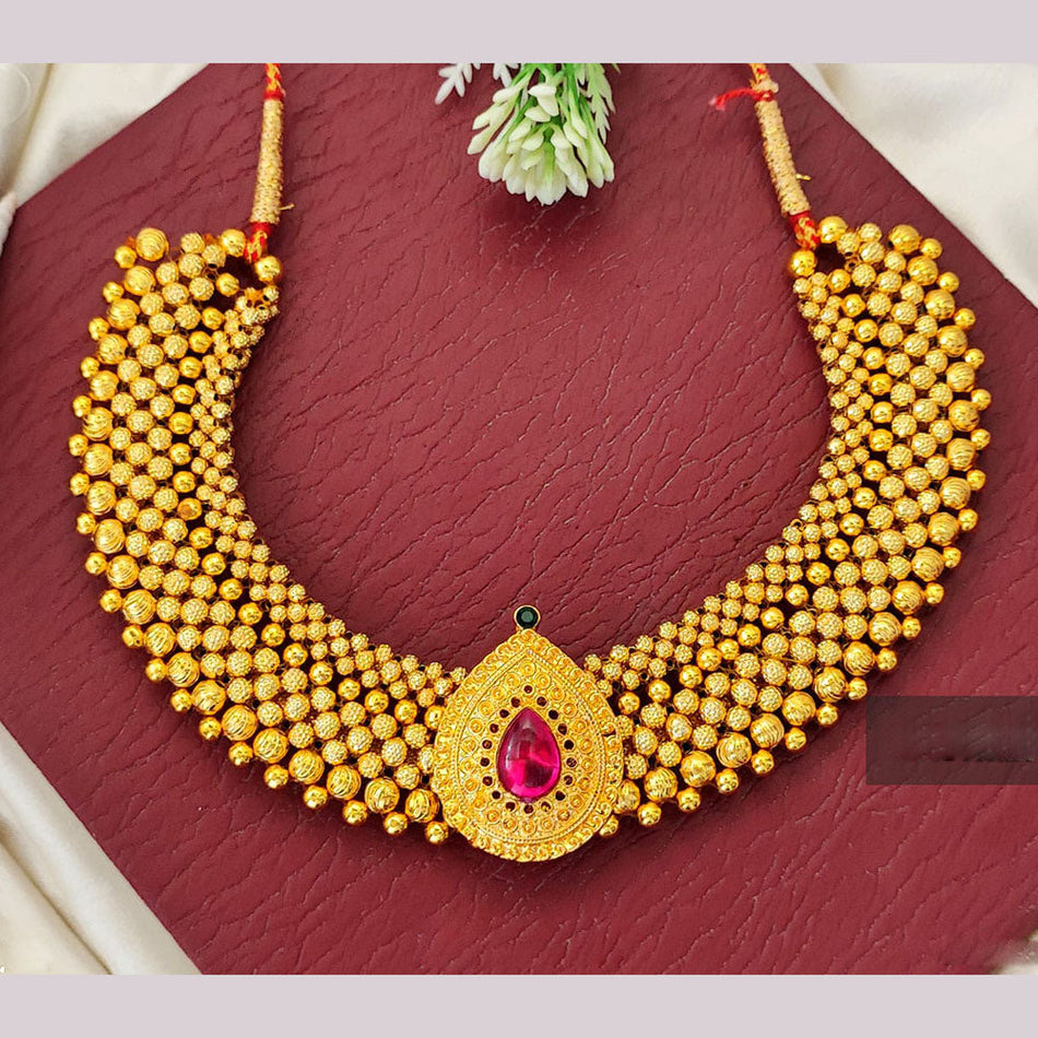 Gold Plated Pota Stone Necklace for Occasion Wear | Bridal Jewellery India