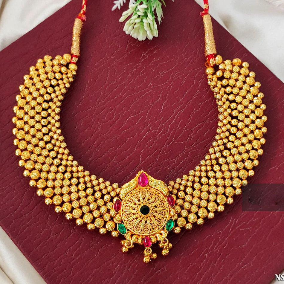 Gold Plated Pota Stone Necklace for Occasion | Bridal Jewellery India
