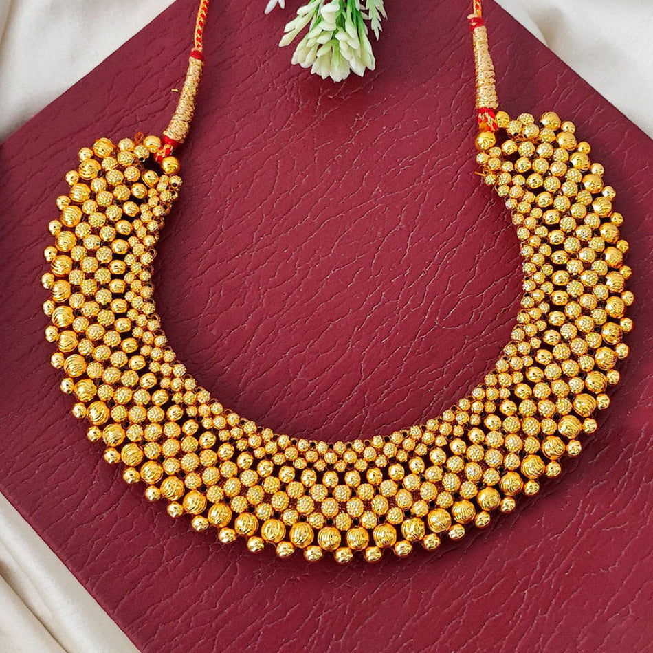 Gold Plated Pota Stone Necklace Bridal Wear | Bridal Jewellery India