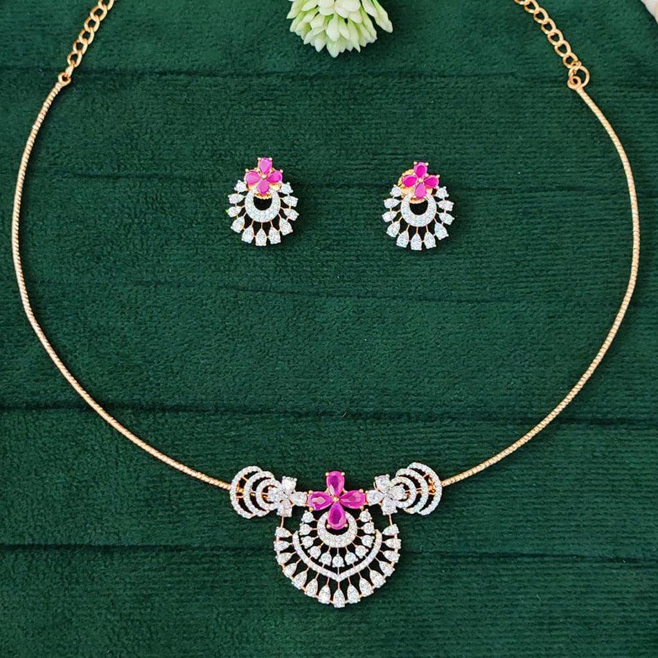 Gold Plated American Diamond Necklace Set | Bridal Jewellery India