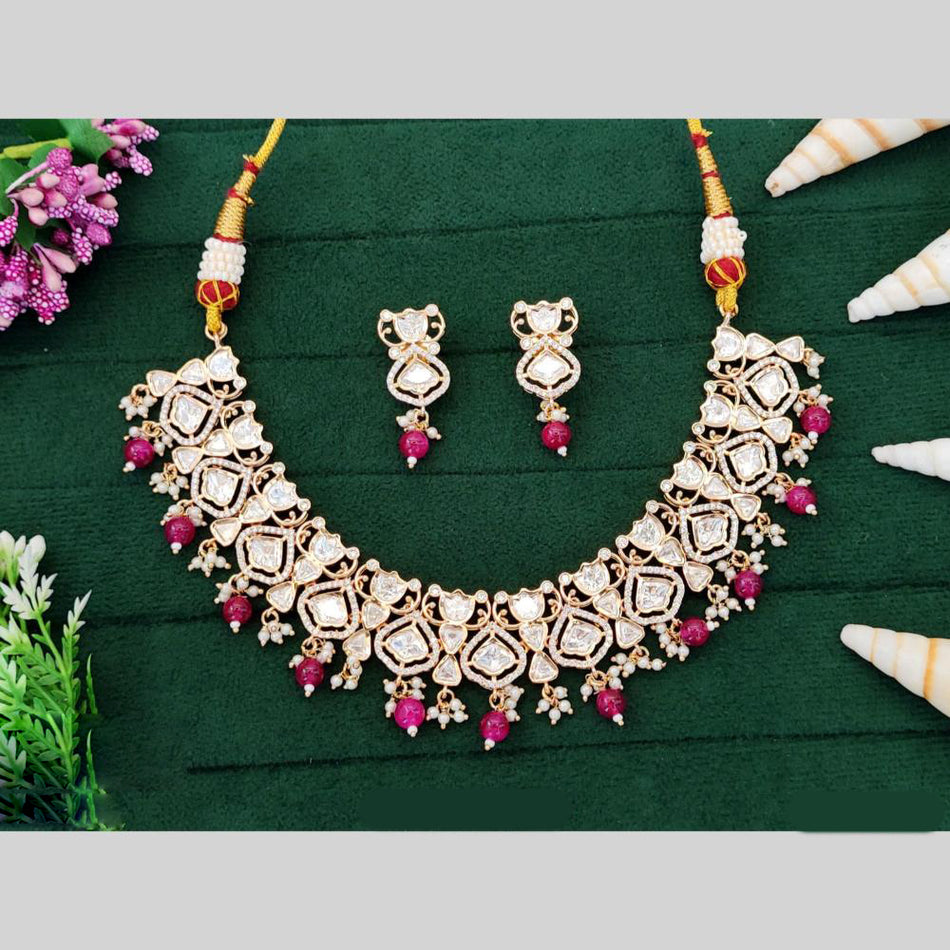 Kundan Necklace Set in Gold Plated with Polki Stones for Weddings | Bridal Jewellery India