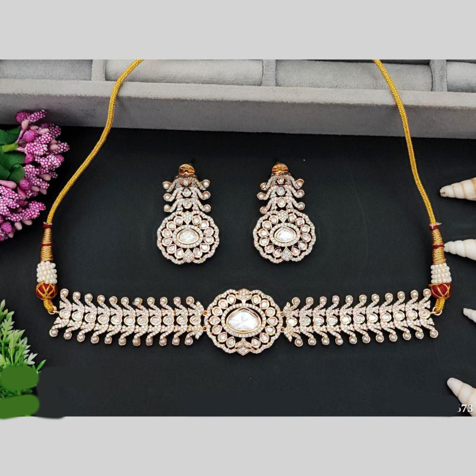 Kundan Choker Necklace in White Gold Plated | Bridal Jewellery India