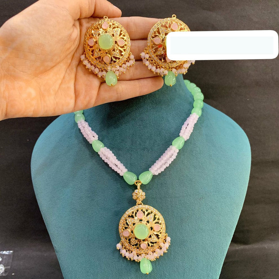 Rose Gold Plated Beaded Necklace Set with Earrings | Bridal Jewellery India