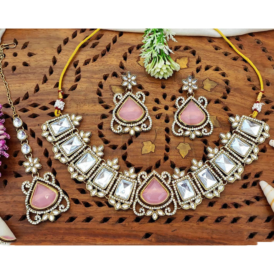 Elegant Austrian Crystal Necklace Set in Gold Tone | Bridal Jewellery India