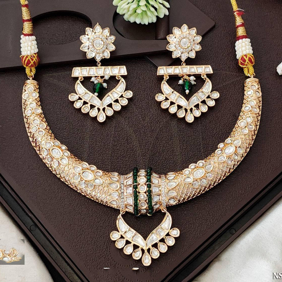Kundan Choker Necklace in Gold Plated   White Pearl | Bridal Jewellery India