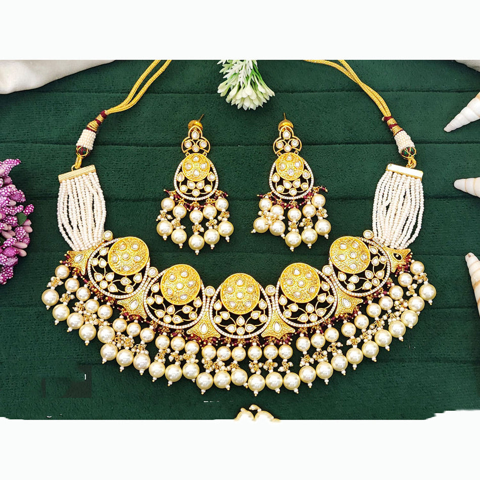 Kundan Choker Necklace in Silver with Polki Stones | Bridal Jewellery India