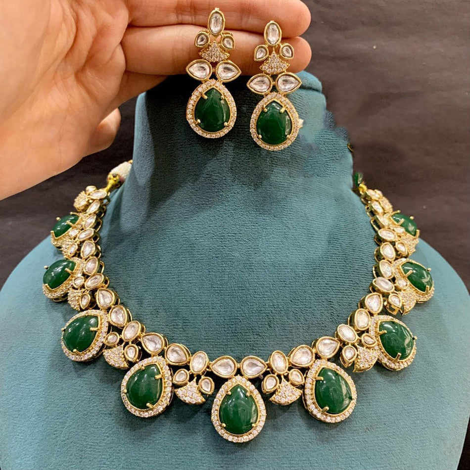 Rose Gold Plated Pota Stone Necklace for Bride | Bridal Jewellery India