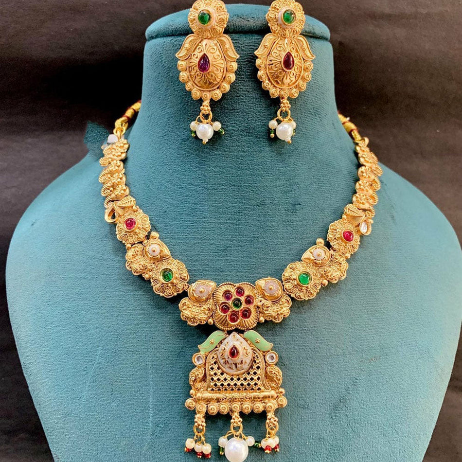 Meenakari Necklace in Sterling Silver | Bridal Jewellery India