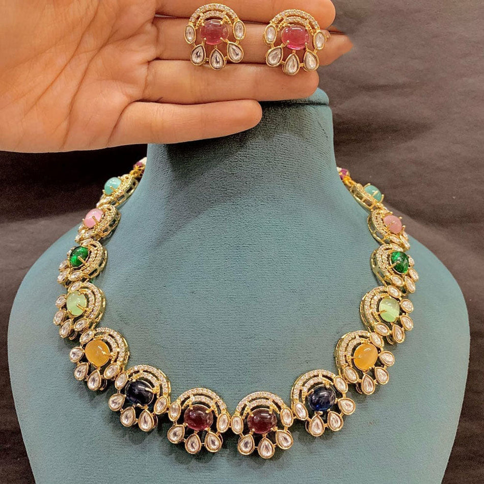 Multicolor Pota Stone Necklace in Sterling Silver | Bridal Jewellery India