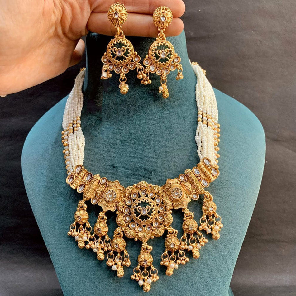 Kundan Necklace in Gold Plated with Pearls | Bridal Jewellery India