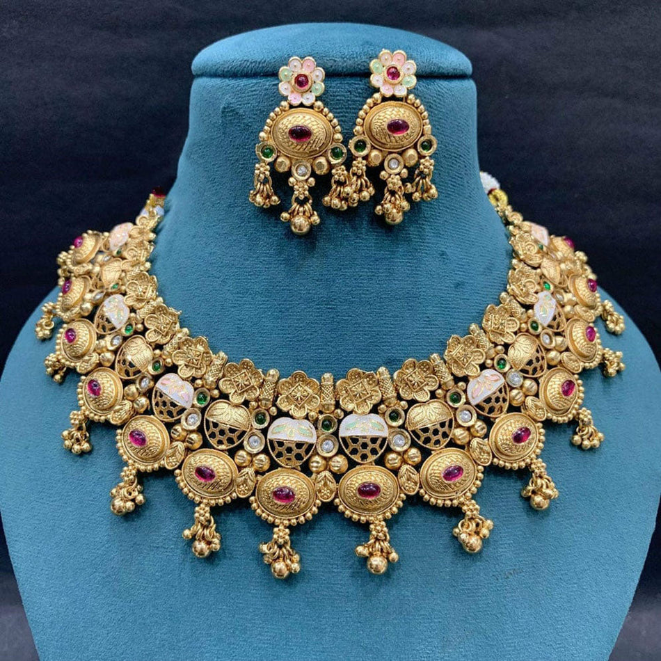 Meenakari Necklace in Sterling Silver | Bridal Jewellery India