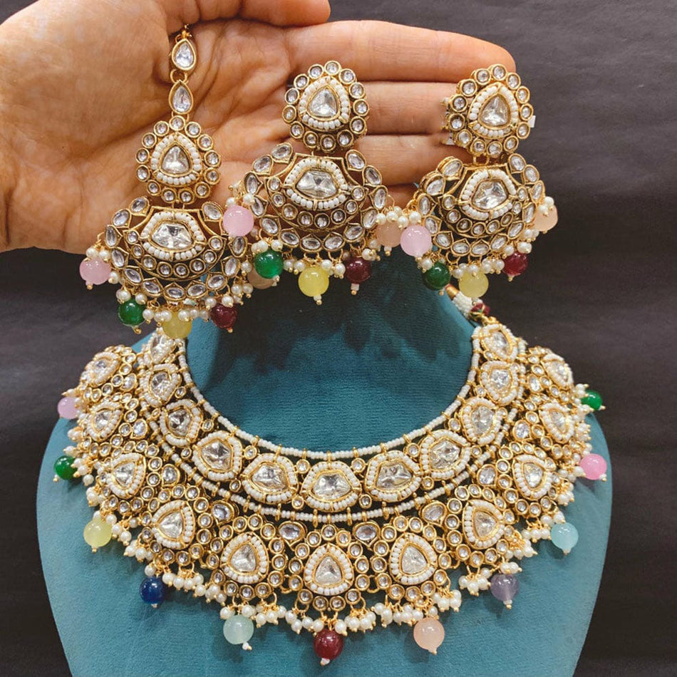 Kundan Necklace in Gold Plated with Pearls | Bridal Jewellery India