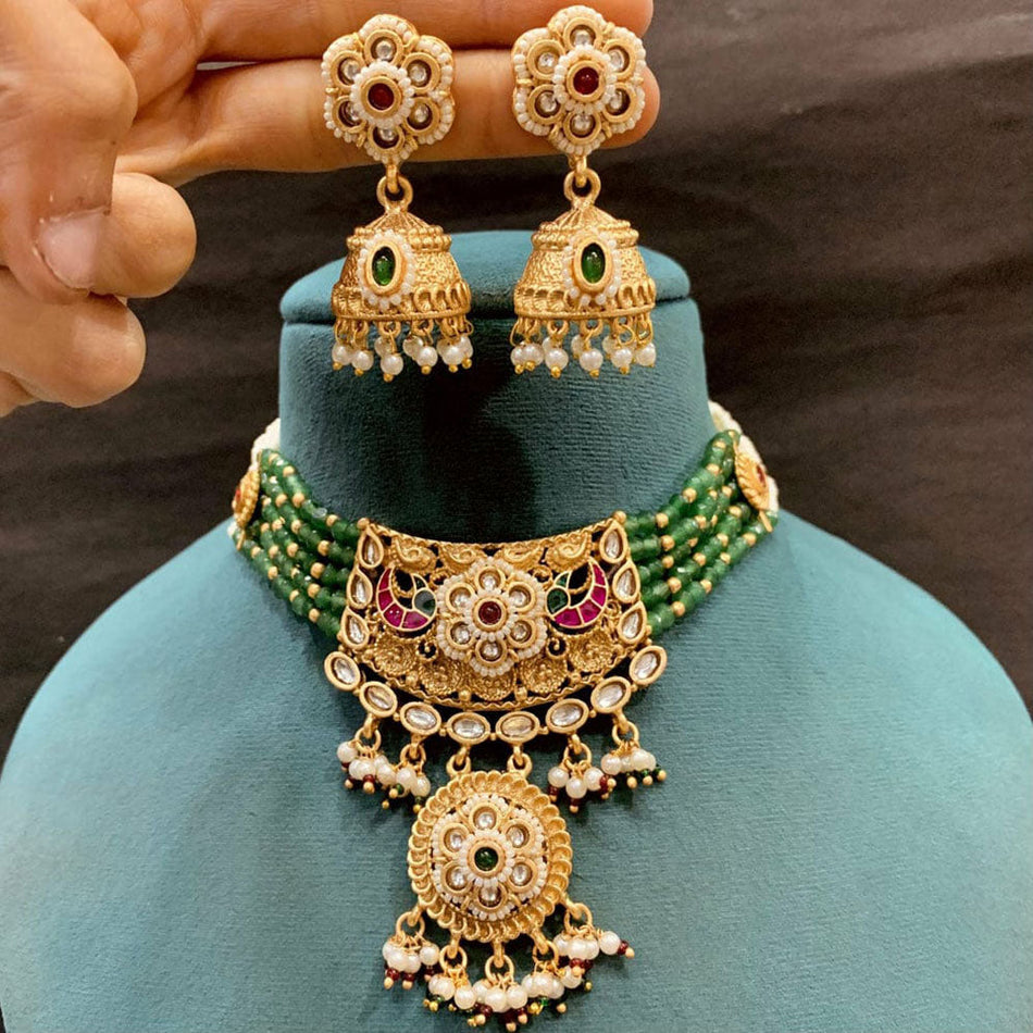 Rose Gold Plated Pota Stone Choker Necklace | Bridal Jewellery India