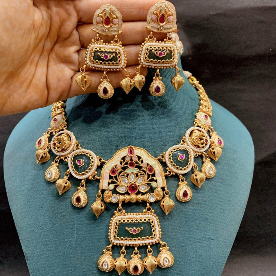 Meenakari Necklace in Sterling Silver | Bridal Jewellery India