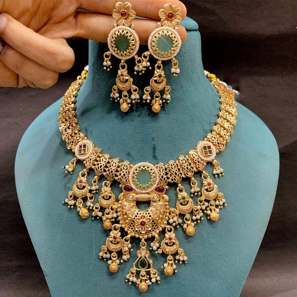 Pota Stone Choker Necklace in Sterling Silver | Bridal Jewellery India
