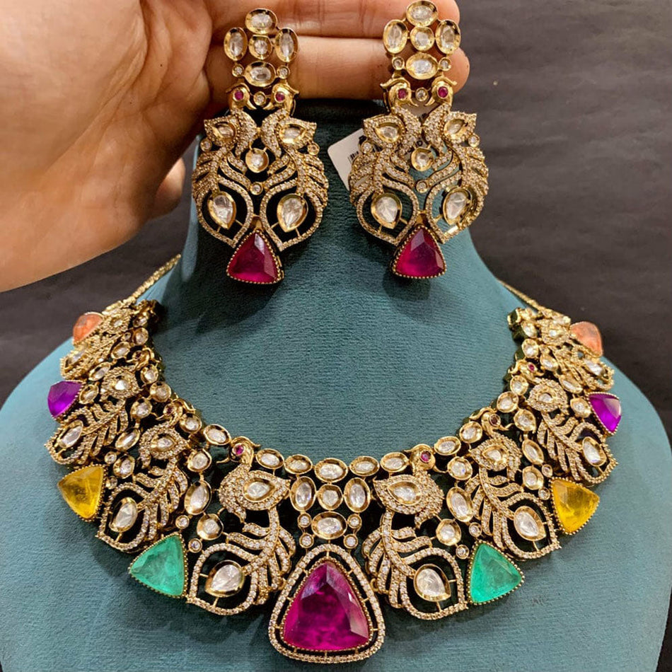 Multicolor Kundan Necklace Set in Gold Plated | Bridal Jewellery India