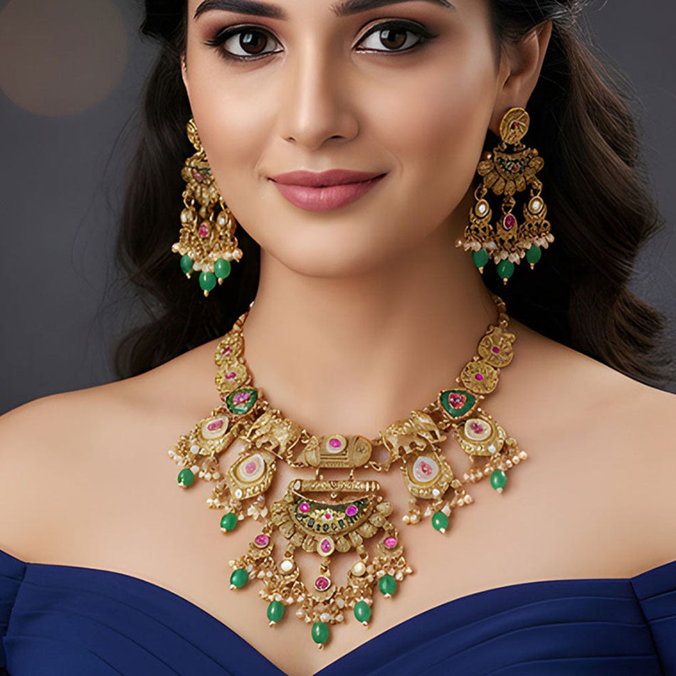 Jewel Beads Necklace in Gold Plated | Bridal Jewellery India