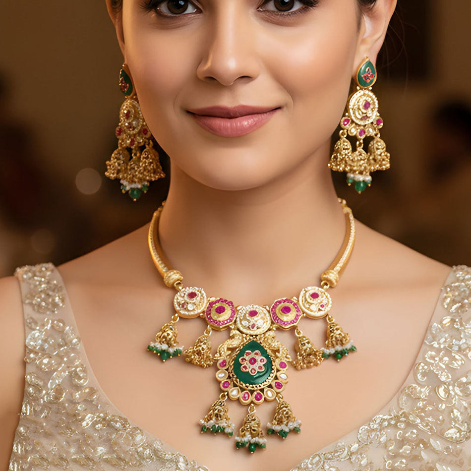Rose Gold Plated Pota Necklace Bridal Wear | Bridal Jewellery India