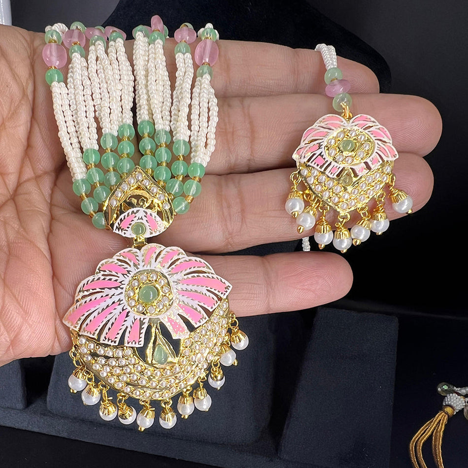 Meenakari Necklace in Sterling Silver | Bridal Jewellery India