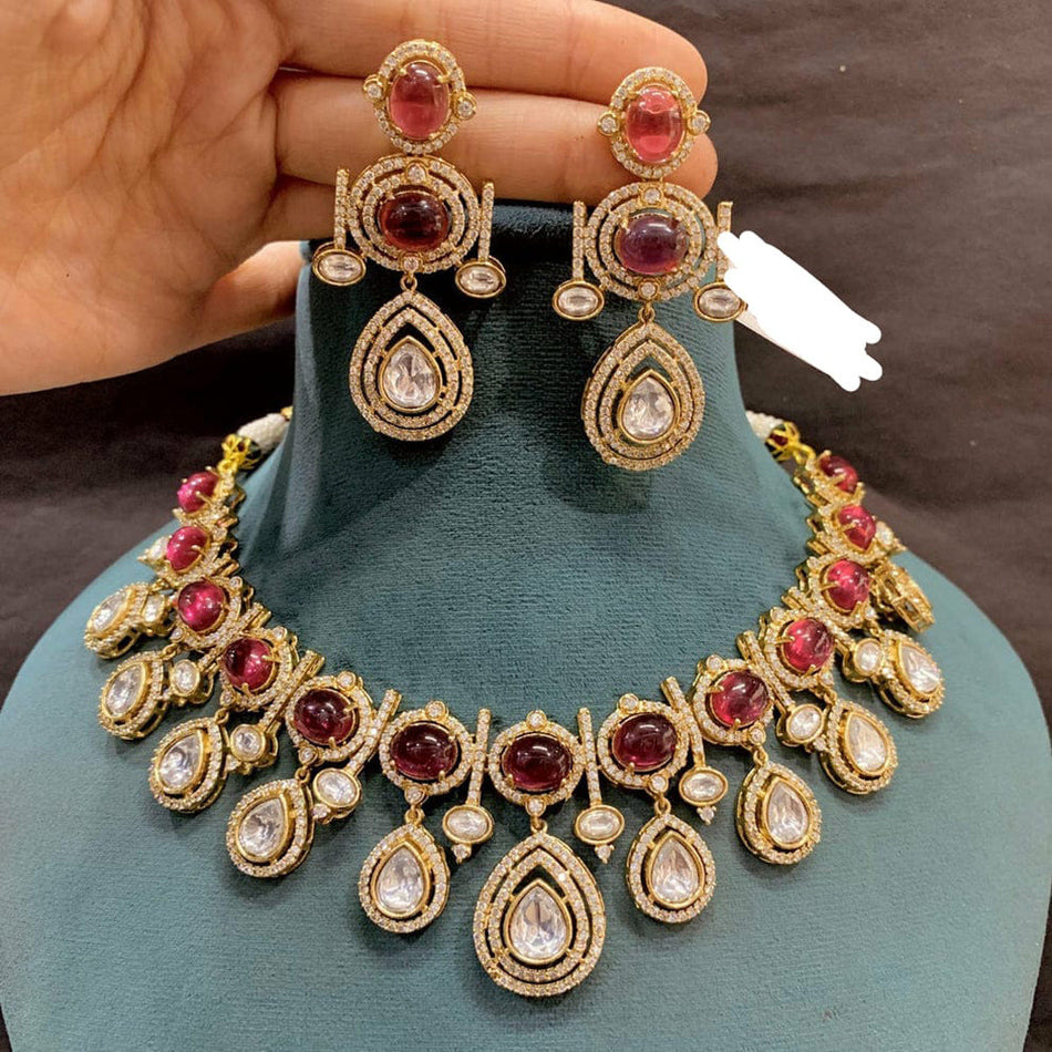 Rose Gold Plated Graceful Pota Necklace Set | Bridal Jewellery India