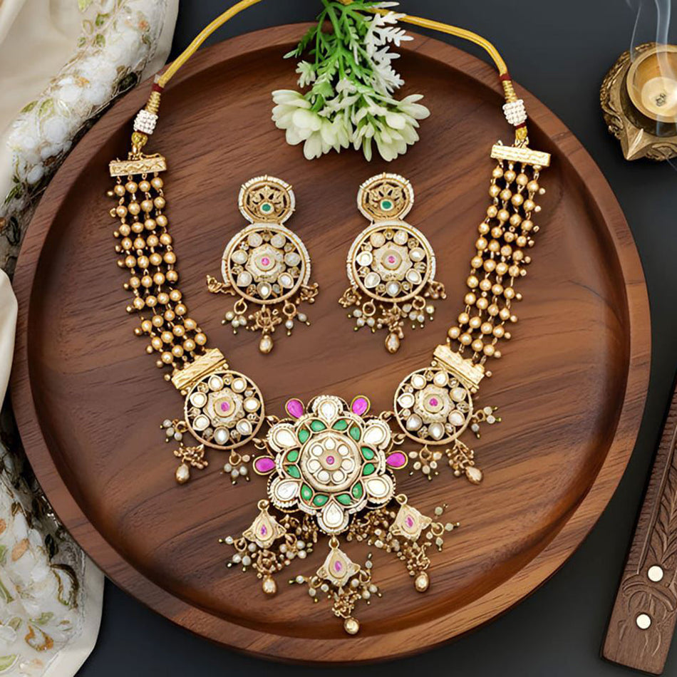 Rose Gold Plated Graceful Pota Necklace Set | Bridal Jewellery India