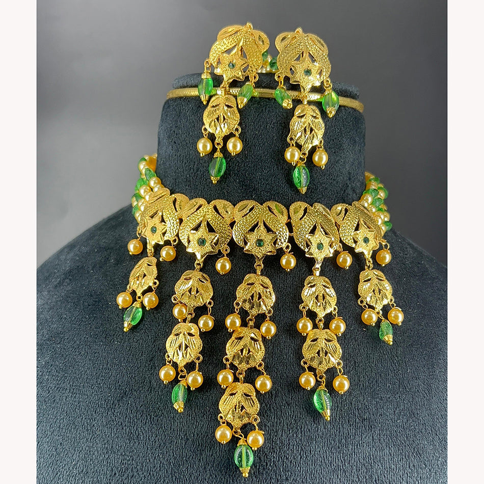 Rose Gold Plated Pota Stone Choker Necklace Set | Bridal Jewellery India