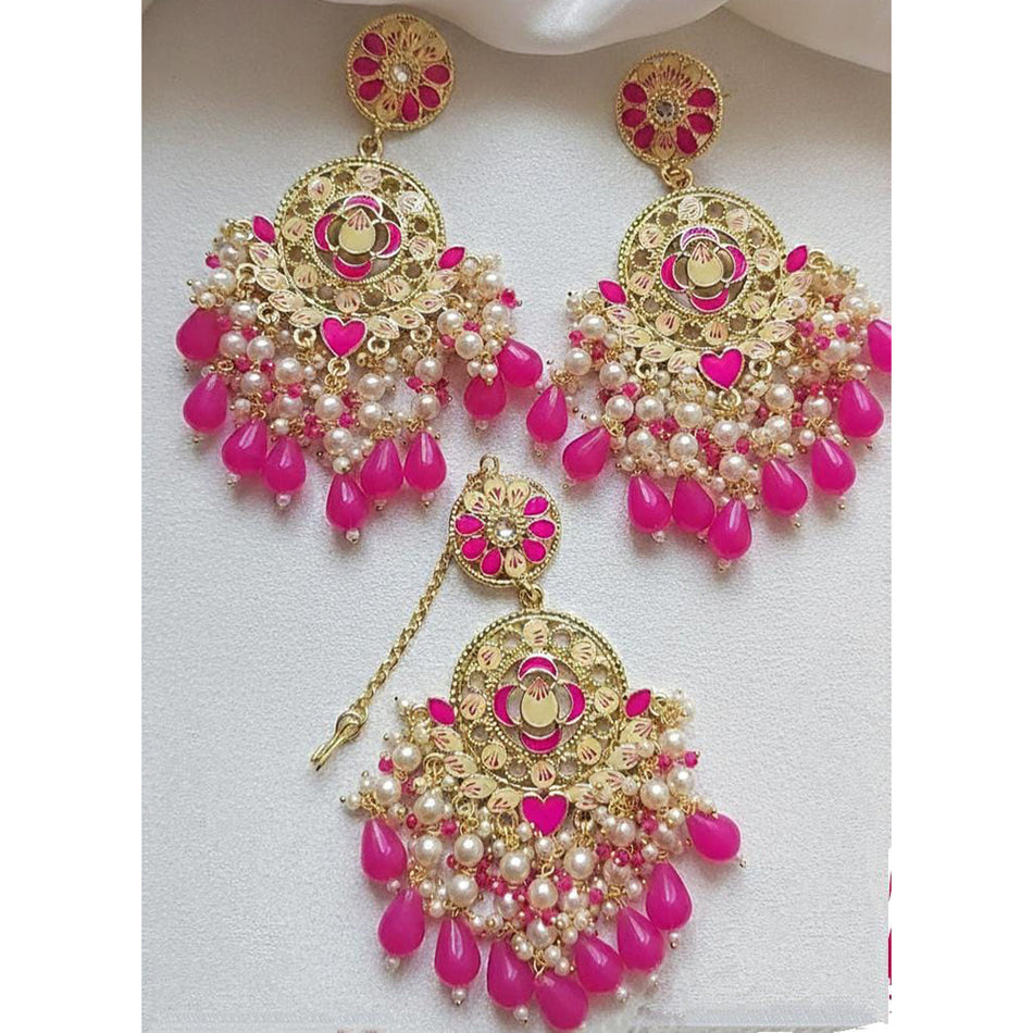 Meenakari Pearl Dangler Earrings in Gold Tone | Bridal Jewellery India