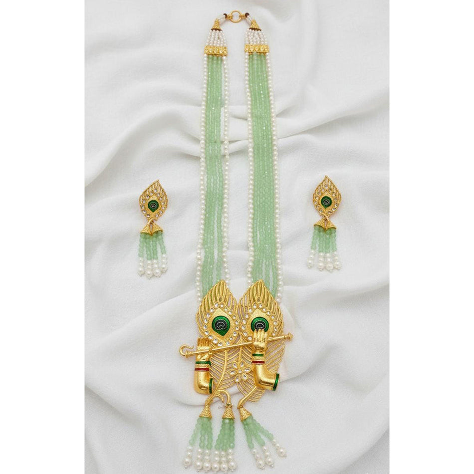 Meenakari Long Necklace in Gold Plated with Peacock Design | Bridal Jewellery India