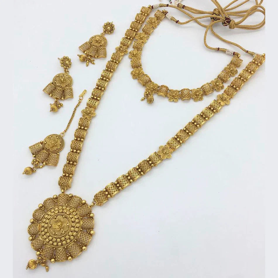 Gold Plated Double Necklace Set in Gold Plated | Bridal Jewellery India