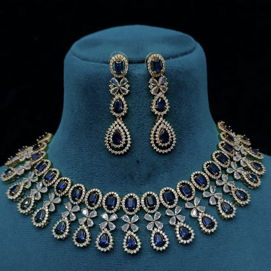 Elegant Rose Gold Plated Diamond Necklace Set | Bridal Jewellery India