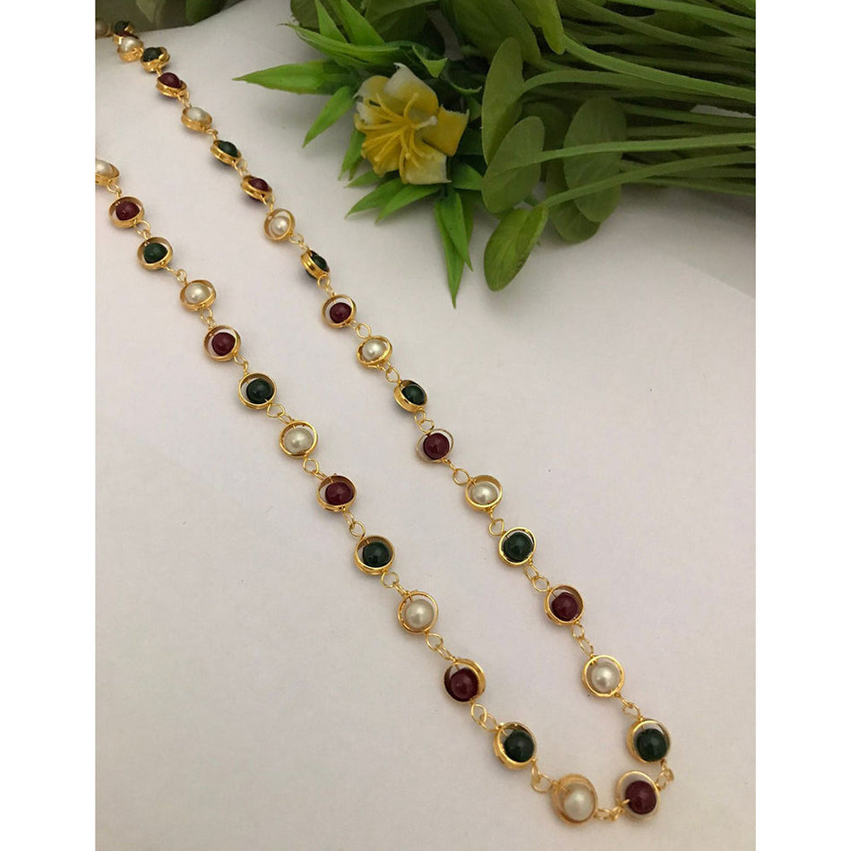Royal Beaded Long Necklace in Gold Tone | Bridal Jewellery India