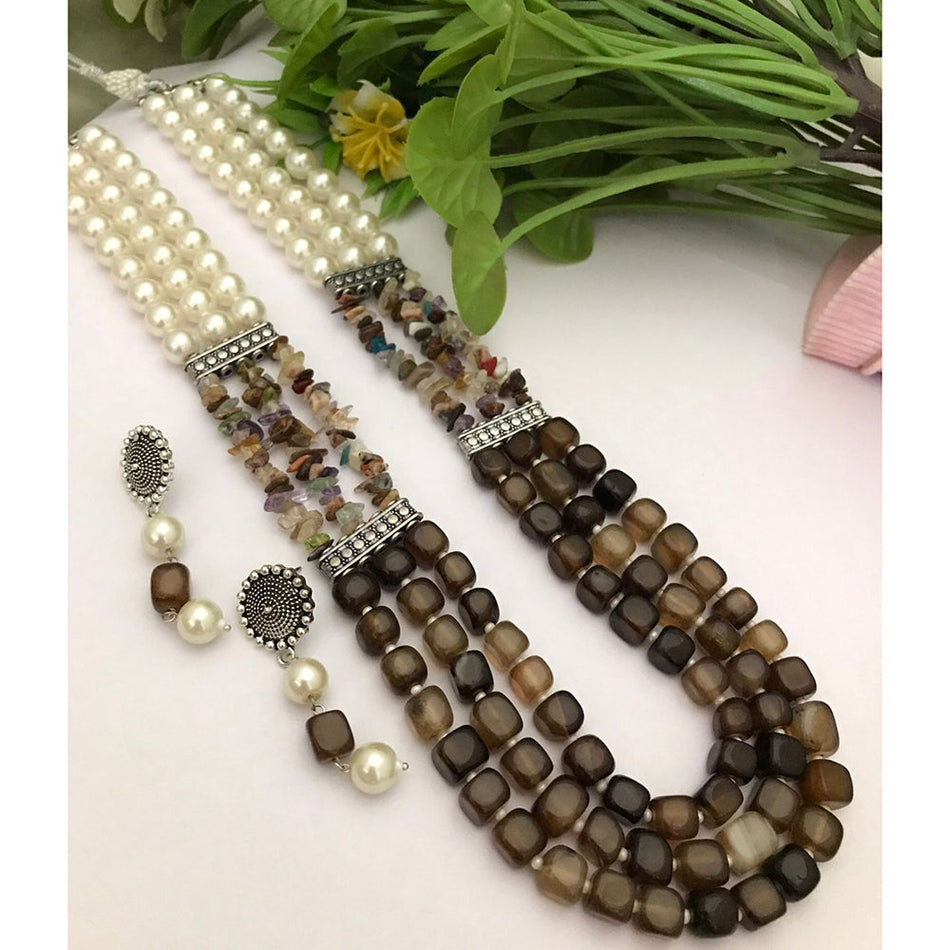 Classic Oxidised Silver Multi Layer Necklace Set | Bridal Jewellery India