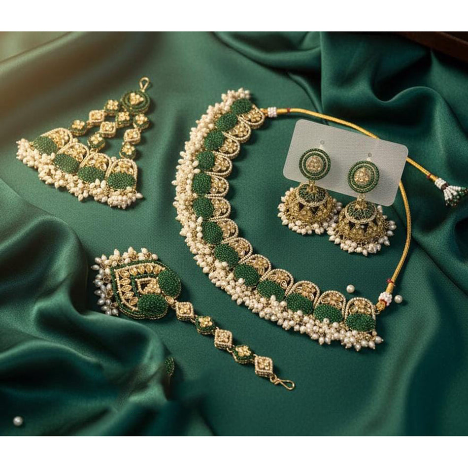 Crystal Stone Necklace in Oxidised Silver | Bridal Jewellery India