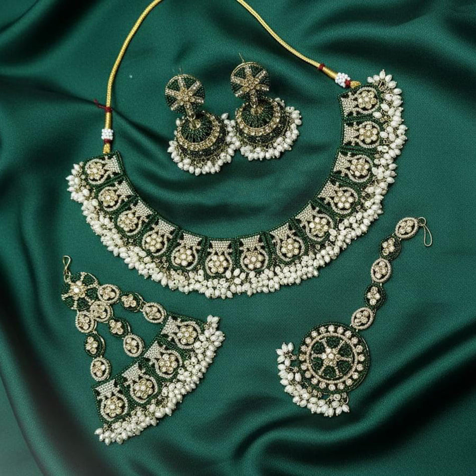 Crystal Stone and Pearl Necklace Set in Silver | Bridal Jewellery India