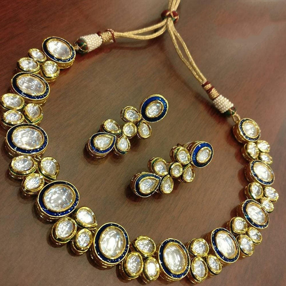 Meenakari Pota Stone Necklace in Gold Tone | Bridal Jewellery India