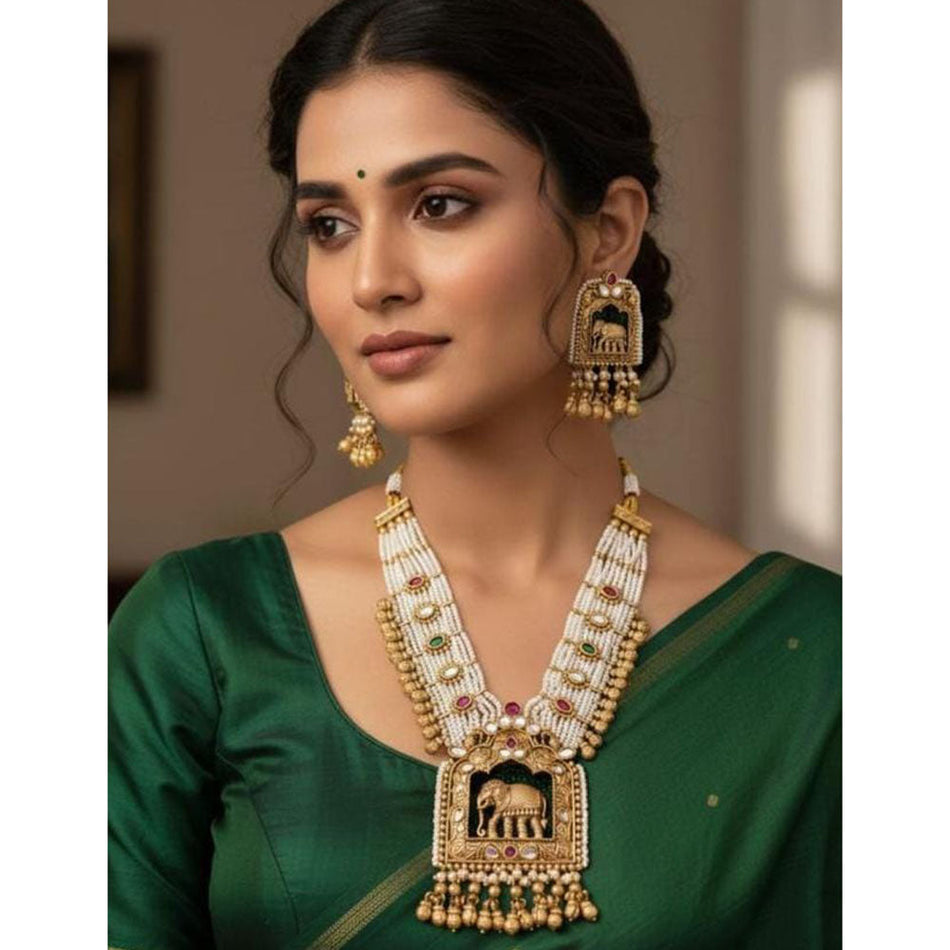 Meenakari Necklace in Silver with Pota Stones | Bridal Jewellery India