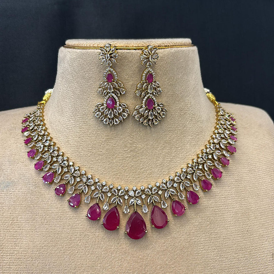 Heritage Rose Gold Plated Diamond Necklace Set | Bridal Jewellery India