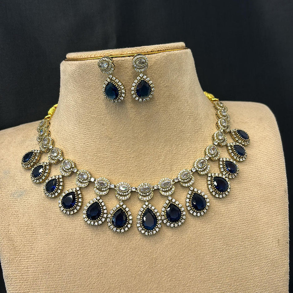 Heritage American Diamond Necklace in 14K Gold Plated | Bridal Jewellery India