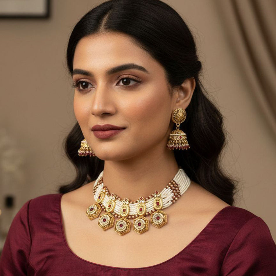 Heritage Pota Pearl Choker in Gold Plated | Bridal Jewellery India