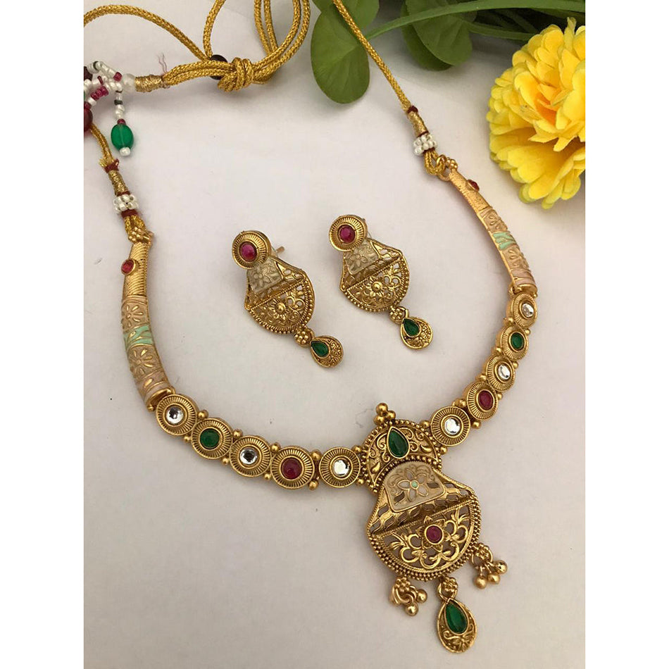 Pota Stone Necklace in 14K Gold Plated | Bridal Jewellery India