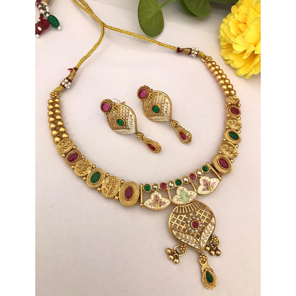 Meenakari Necklace Set in  Gold Plated | Bridal Jewellery India